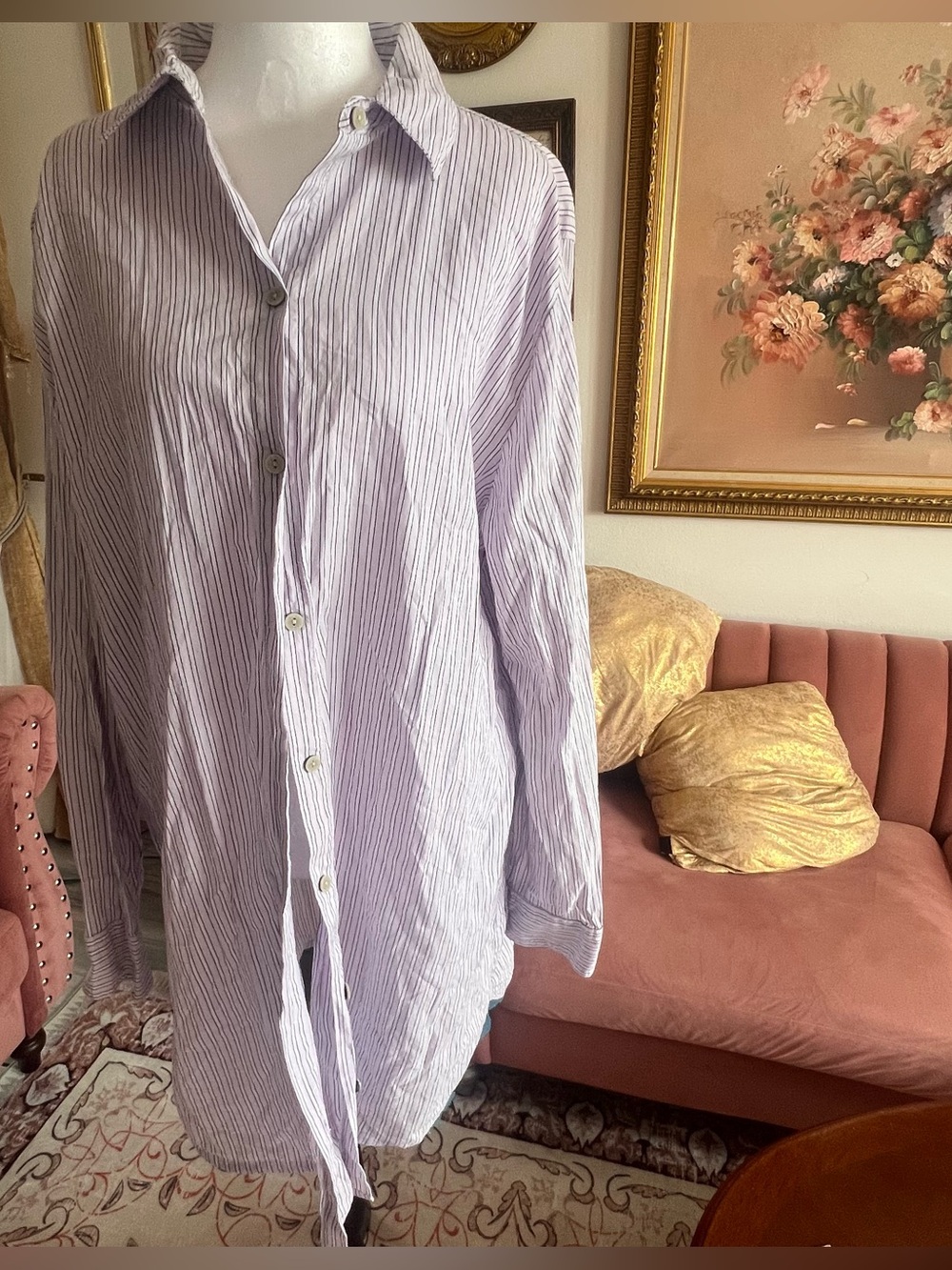 Victoria's Secret Lavender and White Striped Women's Button-Down PJ’s Shirt